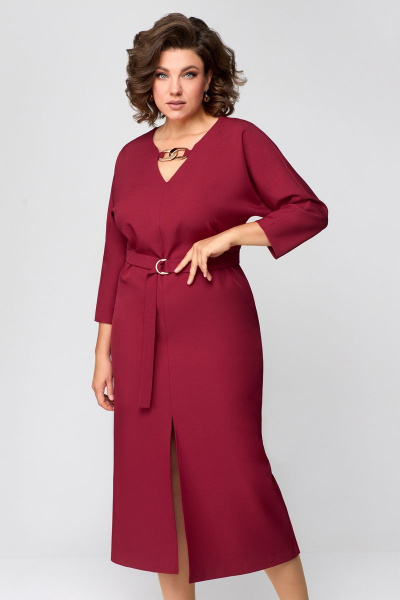 Демисезонное платье прямого силуэта с цепями и разрезом Мишель стиль 1149 винный - фото 3