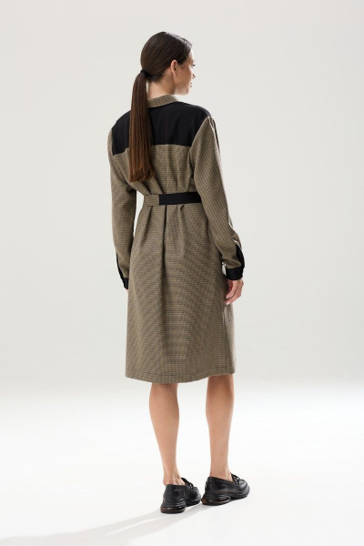 Свободное платье-халат из текстиля с контрастными планками Ларс Стиль 836 черно-бежевый_принт - фото 3