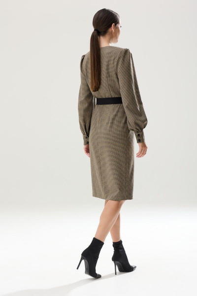 Платье с вставками и съемным поясом из текстиля Ларс Стиль 837 черно-бежевый_принт - фото 4