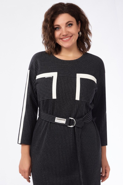 Платье прямого силуэта с планками из экокожи и поясом БагираАнТа 897 - фото 4