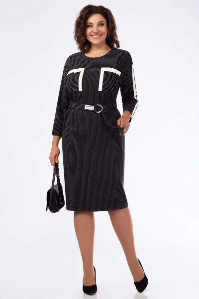 Платье прямого силуэта с планками из экокожи и поясом БагираАнТа 897 - фото 1