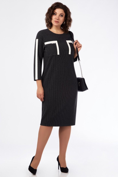 Платье прямого силуэта с планками из экокожи и поясом БагираАнТа 897 - фото 2