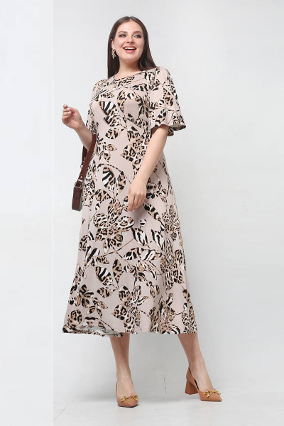 Платье летнее полуприлегающего силуэта с разрезами и завязками La rouge 5420 латте-(цветы) - фото 1