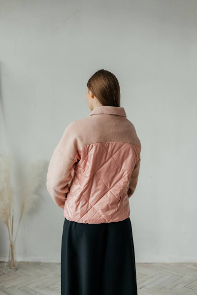 Розовая бомбер-куртка из комбинированных тканей Стильная леди М-669 пудра - фото 5