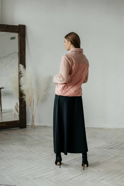 Розовая бомбер-куртка из комбинированных тканей Стильная леди М-669 пудра - фото 9