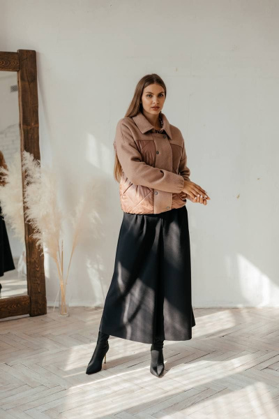 Куртка бомбер демисезонная комбинированная с резинками и утеплителем Стильная леди М-669 шоколад - фото 4