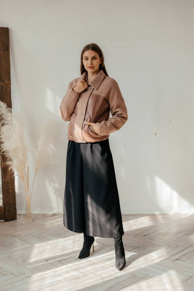 Куртка бомбер демисезонная комбинированная с резинками и утеплителем Стильная леди М-669 шоколад - фото 1