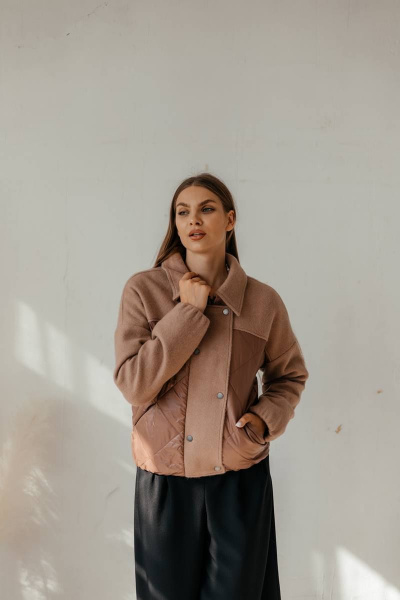 Куртка бомбер демисезонная комбинированная с резинками и утеплителем Стильная леди М-669 шоколад - фото 13