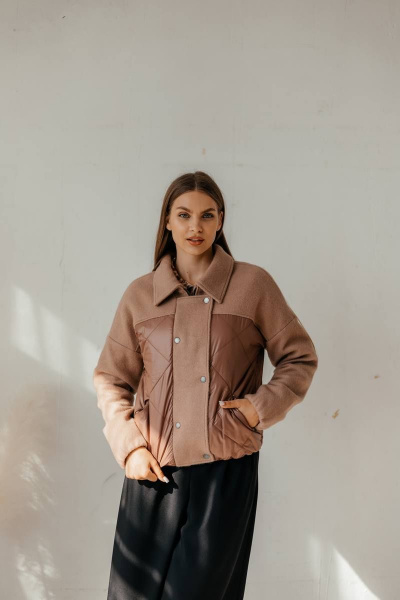 Куртка бомбер демисезонная комбинированная с резинками и утеплителем Стильная леди М-669 шоколад - фото 12