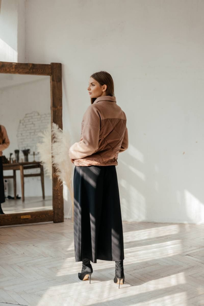 Куртка бомбер демисезонная комбинированная с резинками и утеплителем Стильная леди М-669 шоколад - фото 11