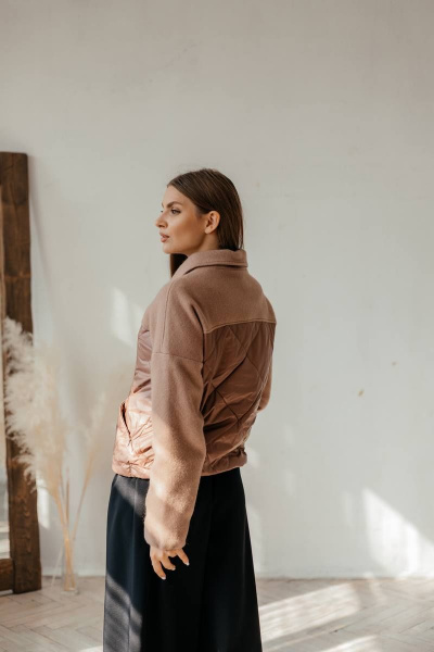 Куртка бомбер демисезонная комбинированная с резинками и утеплителем Стильная леди М-669 шоколад - фото 8