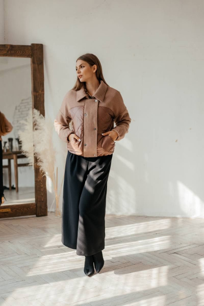 Куртка бомбер демисезонная комбинированная с резинками и утеплителем Стильная леди М-669 шоколад - фото 3