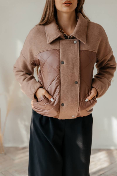 Куртка бомбер демисезонная комбинированная с резинками и утеплителем Стильная леди М-669 шоколад - фото 9