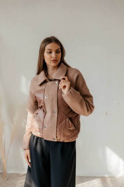 Куртка бомбер демисезонная комбинированная с резинками и утеплителем Стильная леди М-669 шоколад - фото 7