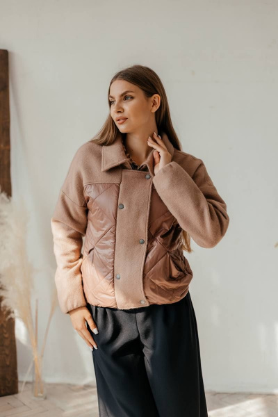 Куртка бомбер демисезонная комбинированная с резинками и утеплителем Стильная леди М-669 шоколад - фото 5