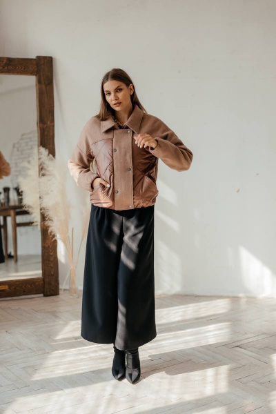 Куртка бомбер демисезонная комбинированная с резинками и утеплителем Стильная леди М-669 шоколад - фото 2