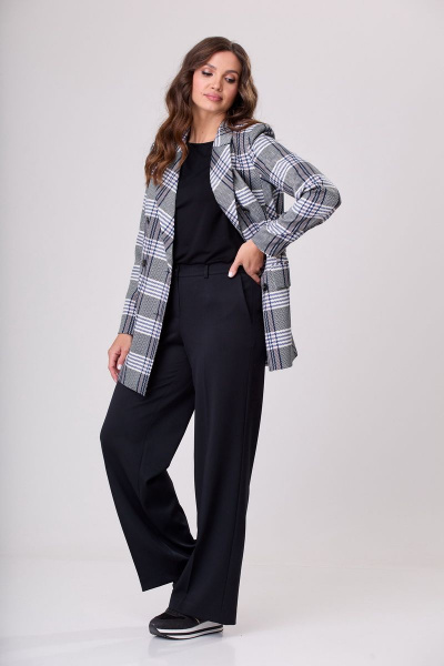 Палаццо брюки из плотного текстиля с отрезным бочком и карманами БелЭльСтиль 601-2 88 22 темно-синий - фото 1