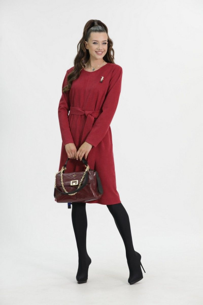 Красное платье А-силуэта из трикотажного полотна со шторками Твой имидж 1637 марсала - фото 4