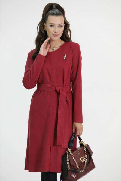 Красное платье А-силуэта из трикотажного полотна со шторками Твой имидж 1637 марсала - фото 2