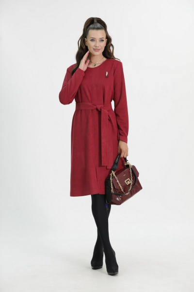 Красное платье А-силуэта из трикотажного полотна со шторками Твой имидж 1637 марсала - фото 1