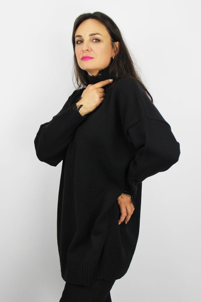 Туника длинная спущенная линия плеча демисезонная Полесье С1723-23 3С3227-Д43 158,164 глубокий черный - фото 2