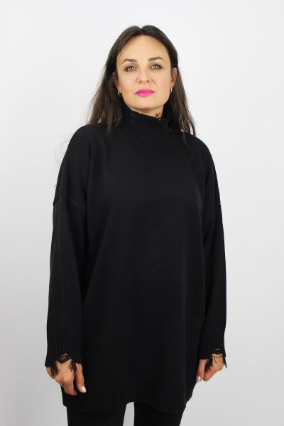 Туника длинная спущенная линия плеча демисезонная Полесье С1723-23 3С3227-Д43 158,164 глубокий черный - фото 1