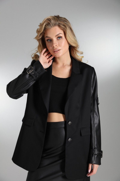 Костюм 3-ка из текстиля и экокожи с элементами стилю LM.Wear ЧК6956 - фото 7