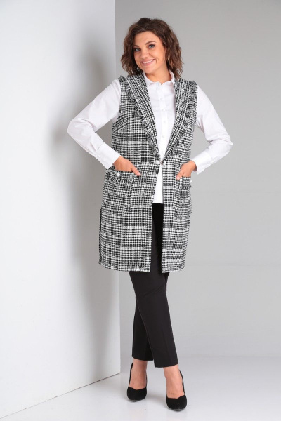 Комплект: жилет, блуза и брюки из текстиля для делового стиля Takka Plus 23-199 - фото 7