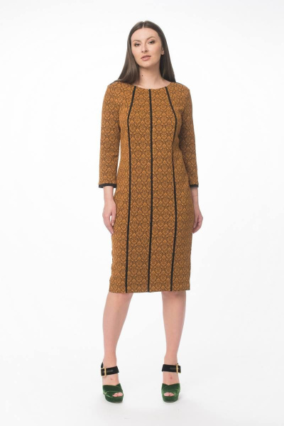 Платье из трикотажа с кантами из замши и шлицей по спинке Stilville 1840 горчица - фото 5