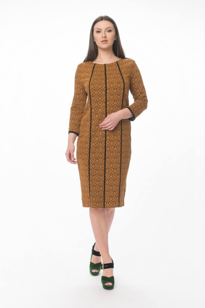 Платье из трикотажа с кантами из замши и шлицей по спинке Stilville 1840 горчица - фото 4