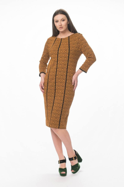 Платье из трикотажа с кантами из замши и шлицей по спинке Stilville 1840 горчица - фото 3