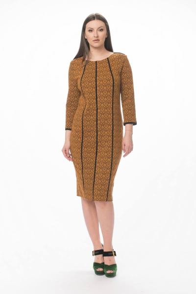 Платье из трикотажа с кантами из замши и шлицей по спинке Stilville 1840 горчица - фото 2
