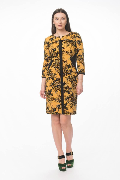 Полуприлегающее платье из вискозы с вставками из замши Stilville 1594 горчица - фото 4