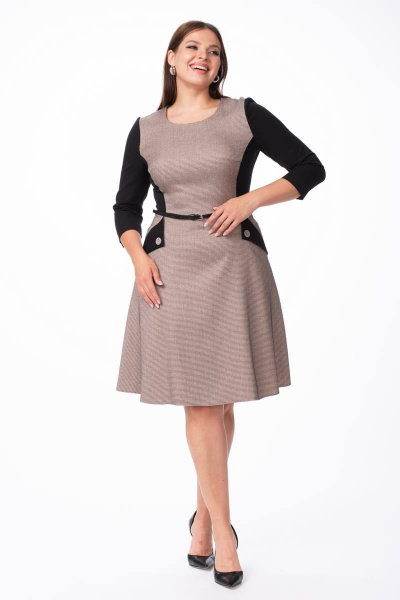 Платье с отрезной линией по талии и декоративными карманами Stilville 1682 беж - фото 3