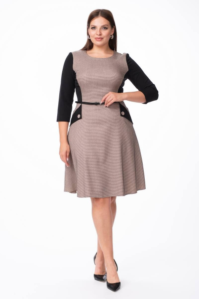 Платье с отрезной линией по талии и декоративными карманами Stilville 1682 беж - фото 2