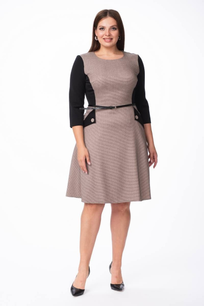 Платье с отрезной линией по талии и декоративными карманами Stilville 1682 беж - фото 1
