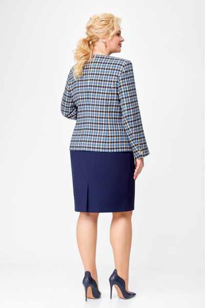 Комплект жакет и юбка в деловом стиле из текстиля Swallow 687 бежево-голубая_клетка+синий - фото 6