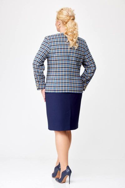 Комплект жакет и юбка в деловом стиле из текстиля Swallow 687 бежево-голубая_клетка+синий - фото 7