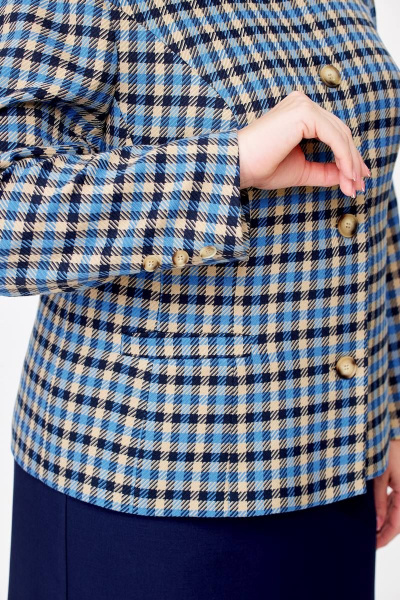 Комплект жакет и юбка в деловом стиле из текстиля Swallow 687 бежево-голубая_клетка+синий - фото 11