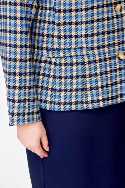 Комплект жакет и юбка в деловом стиле из текстиля Swallow 687 бежево-голубая_клетка+синий - фото 12
