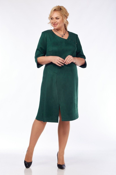 Платье из искусственной замши с асимметричным кроем Tensi 359 изумрудный - фото 2