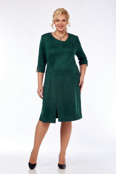 Платье из искусственной замши с асимметричным кроем Tensi 359 изумрудный - фото 1