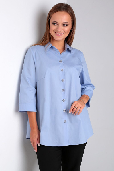 Классическая свободная блуза на пуговицах с ярусами Таир-Гранд 62429 голубой - фото 1