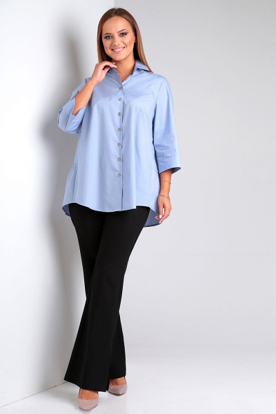 Классическая свободная блуза на пуговицах с ярусами Таир-Гранд 62429 голубой - фото 2