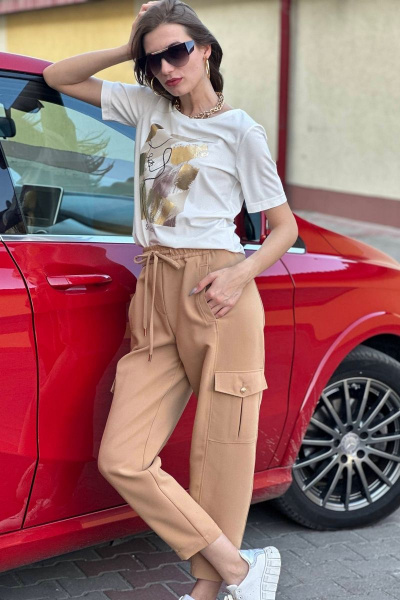 Бежевые зауженные брюки из костюмной ткани DAVYDOV 6264 светлый-беж - фото 4