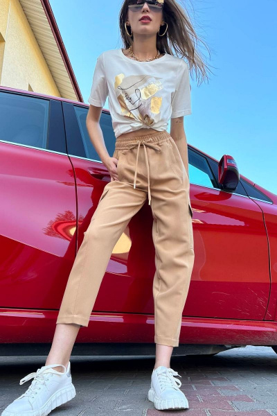 Бежевые зауженные брюки из костюмной ткани DAVYDOV 6264 светлый-беж - фото 1