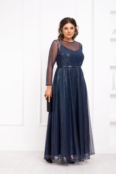 Платье двойка сетка и текстиль нарядный с поясом Almirastyle 322 - фото 4