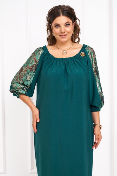 Демисезонное платье с сборкой и поясом из кружева Almirastyle 316 изумруд - фото 6