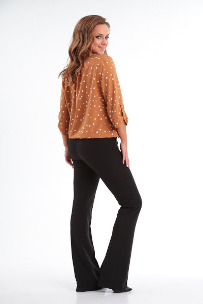 Коричневая блузка с V-образным вырезом и шнуровкой Modema м.728/3 - фото 8