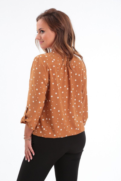 Коричневая блузка с V-образным вырезом и шнуровкой Modema м.728/3 - фото 4